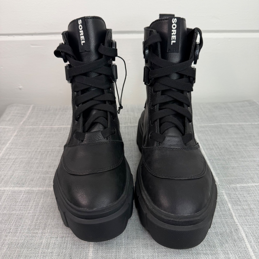 Sorel Womens 8 Caribou X Waterproof Leather Lace Up Boots Black Combat RARE HTF - Picture 3 of 12